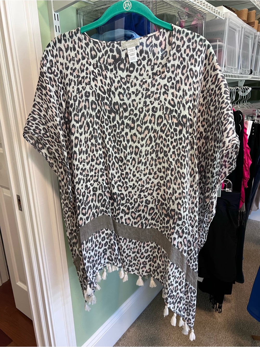Demdaco Neutral Leopard Print Tassel-Hem Cape